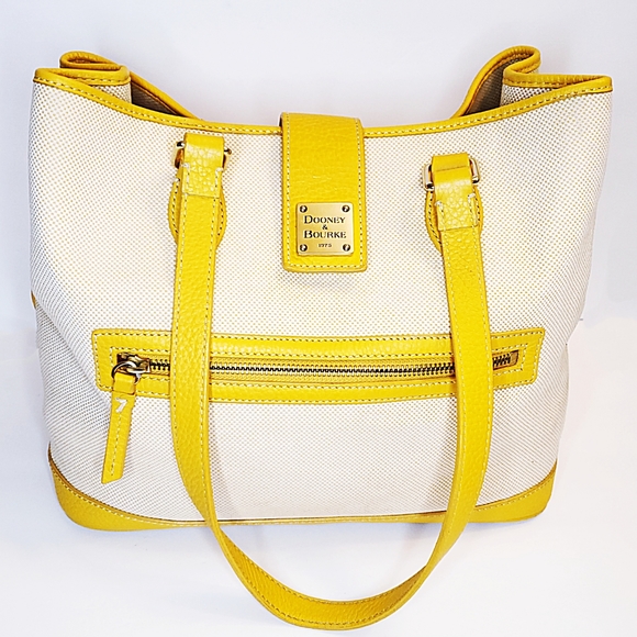 Dooney & Bourke Handbags - Dooney & Bourke Yellow Leather Trim Shoulder Bag